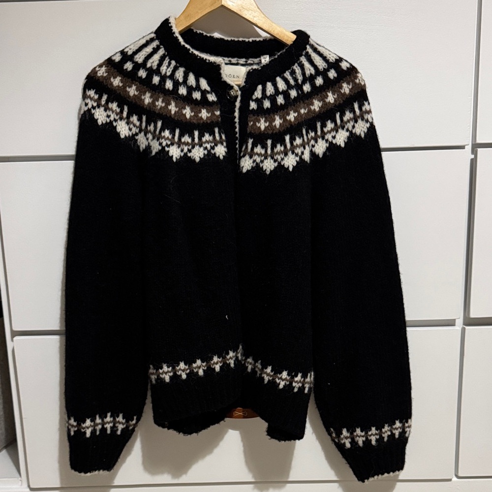 Doen Black and Cream Patterned Cardigan